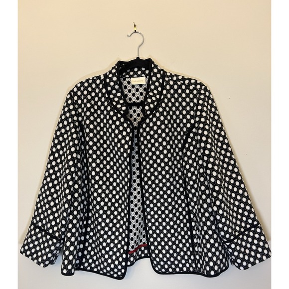 Chico's Women's White & Black Polka Dot Wool Blend Pocket Jacket Size 2 - Picture 1 of 7